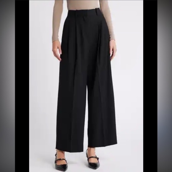 Theory Black Pleat Front Twill Wide Leg Pants 8 - Picture 1 of 13